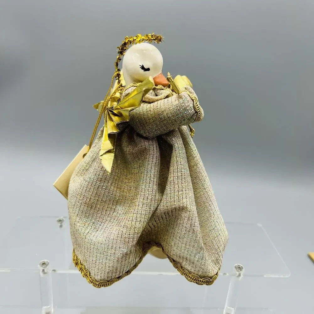 VTG 1983‎ Just Ducky Horn Angel Figurine Ceramic Christmas Kitsch Gold Wings